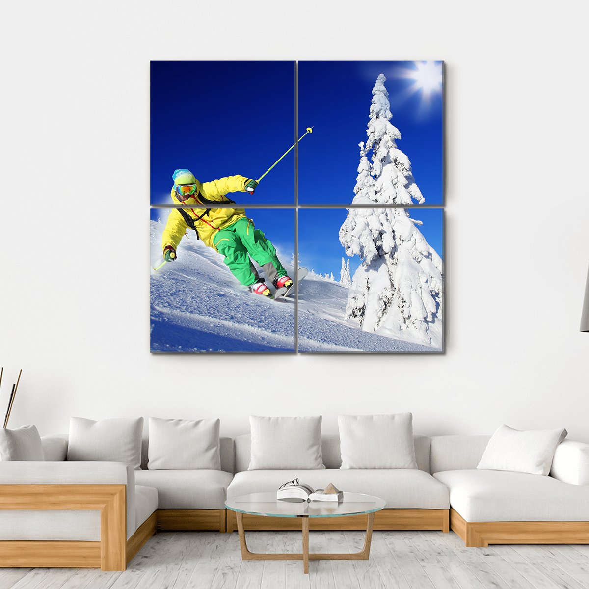 Skier Skiing In High Mountains Canvas Wall Art-4 Square-Gallery Wrap-17" x 17"-Tiaracle