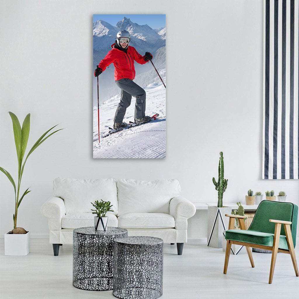 Skier Skiing In Snow Vertical Canvas Wall Art-1 Vertical-Gallery Wrap-12" x 24"-Tiaracle