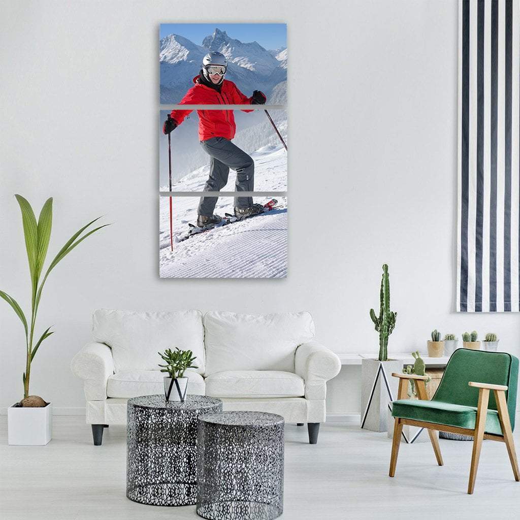 Skier Skiing In Snow Vertical Canvas Wall Art-3 Vertical-Gallery Wrap-12" x 25"-Tiaracle