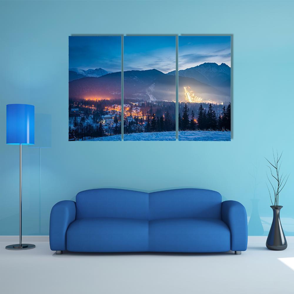 Skiing Competitions In Zakopane At Dusk Canvas Wall Art-3 Horizontal-Gallery Wrap-37" x 24"-Tiaracle
