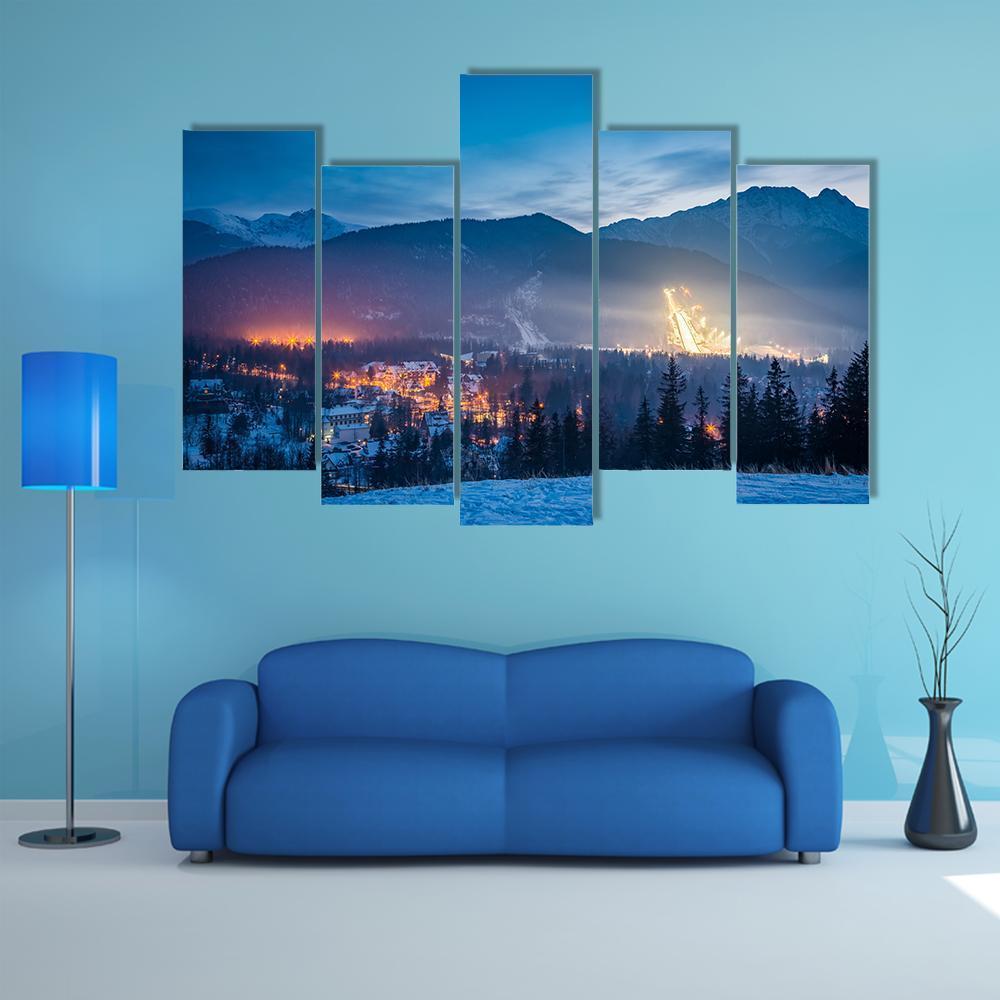 Skiing Competitions In Zakopane At Dusk Canvas Wall Art-5 Pop-Gallery Wrap-47" x 32"-Tiaracle