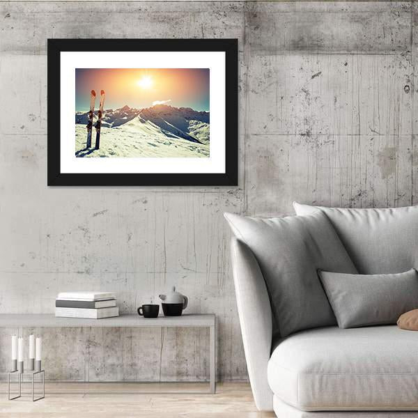 Skis In Snow At Mountains Canvas Wall Art-3 Horizontal-Gallery Wrap-25&quot; x 16&quot;-Tiaracle
