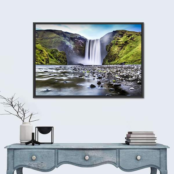 Skogafoss Waterfall In Iceland Canvas Wall Art-1 Piece-Floating Frame-24" x 16"-Tiaracle