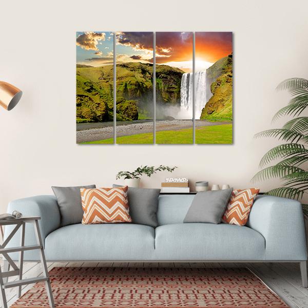 Skogafoss Waterfall In Iceland Canvas Wall Art-4 Horizontal-Gallery Wrap-34" x 24"-Tiaracle