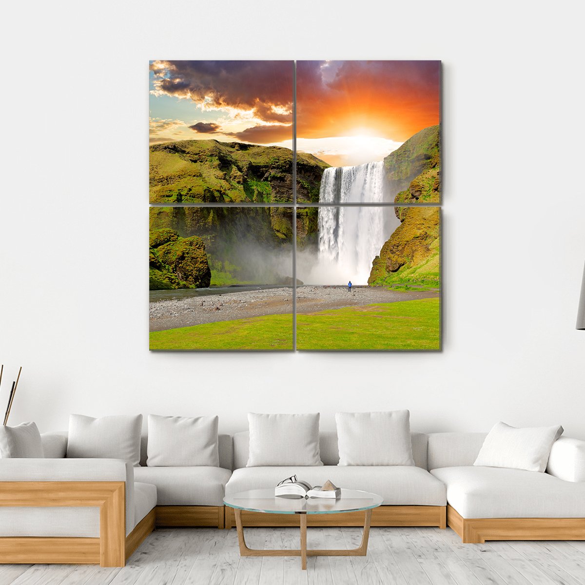 Skogafoss Waterfall In Iceland Canvas Wall Art-4 Square-Gallery Wrap-17" x 17"-Tiaracle