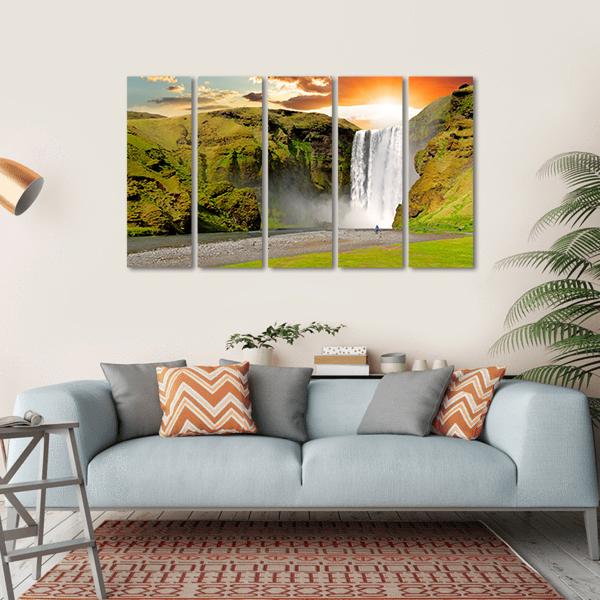 Skogafoss Waterfall In Iceland Canvas Wall Art-5 Horizontal-Gallery Wrap-22" x 12"-Tiaracle