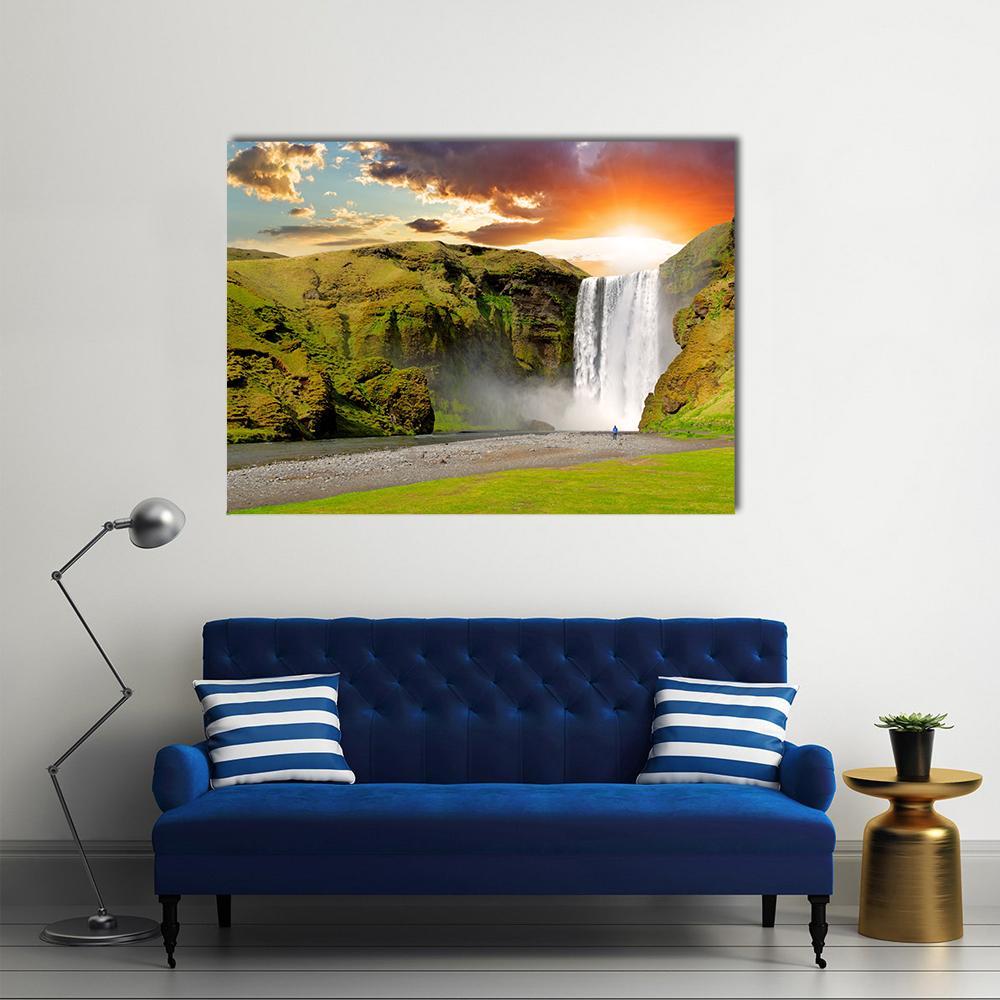 Skogafoss Waterfall In Iceland Canvas Wall Art-4 Horizontal-Gallery Wrap-34" x 24"-Tiaracle