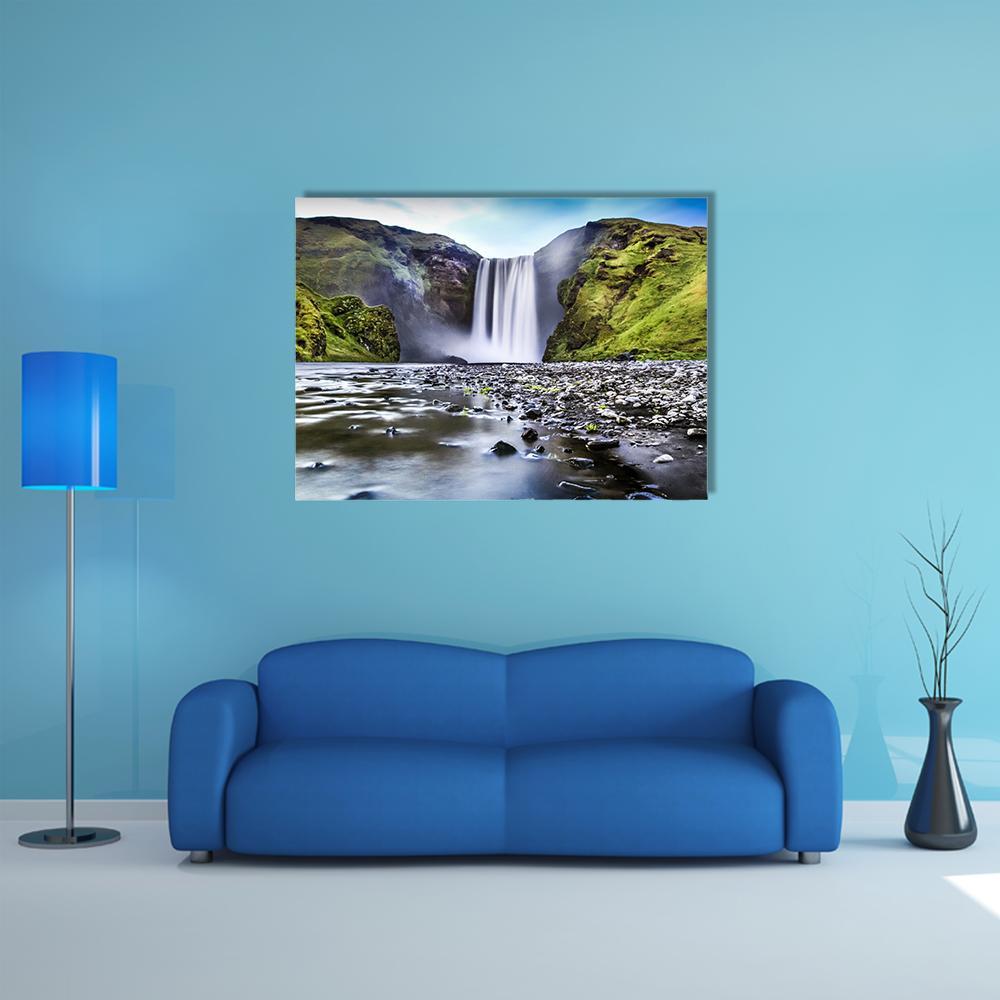 Skogafoss Waterfall In Iceland Canvas Wall Art-1 Piece-Gallery Wrap-48" x 32"-Tiaracle