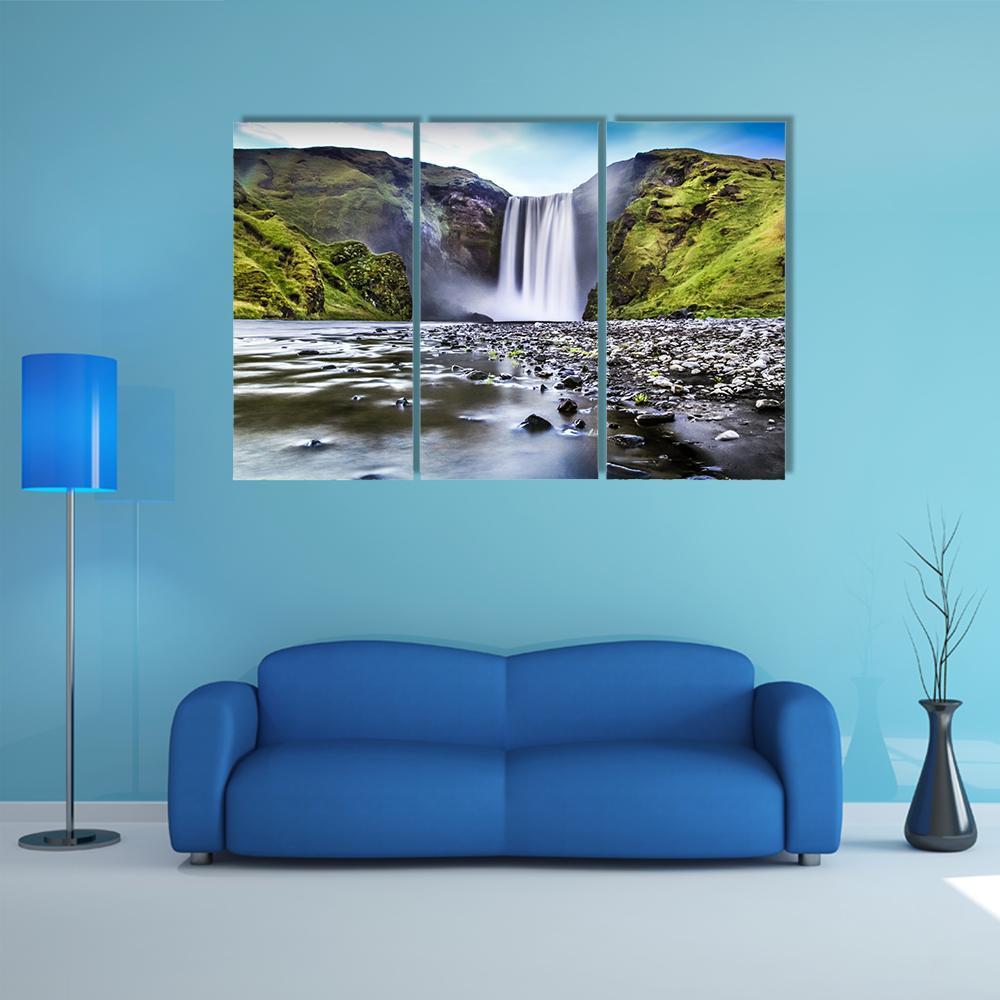 Skogafoss Waterfall In Iceland Canvas Wall Art-3 Horizontal-Gallery Wrap-37" x 24"-Tiaracle