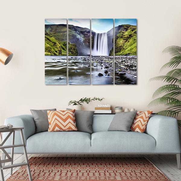 Skogafoss Waterfall In Iceland Canvas Wall Art-4 Horizontal-Gallery Wrap-34" x 24"-Tiaracle