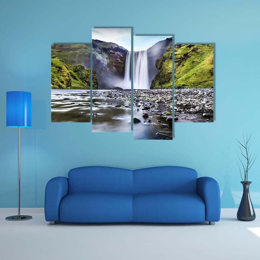 Skogafoss Waterfall In Iceland Canvas Wall Art-4 Pop-Gallery Wrap-50" x 32"-Tiaracle