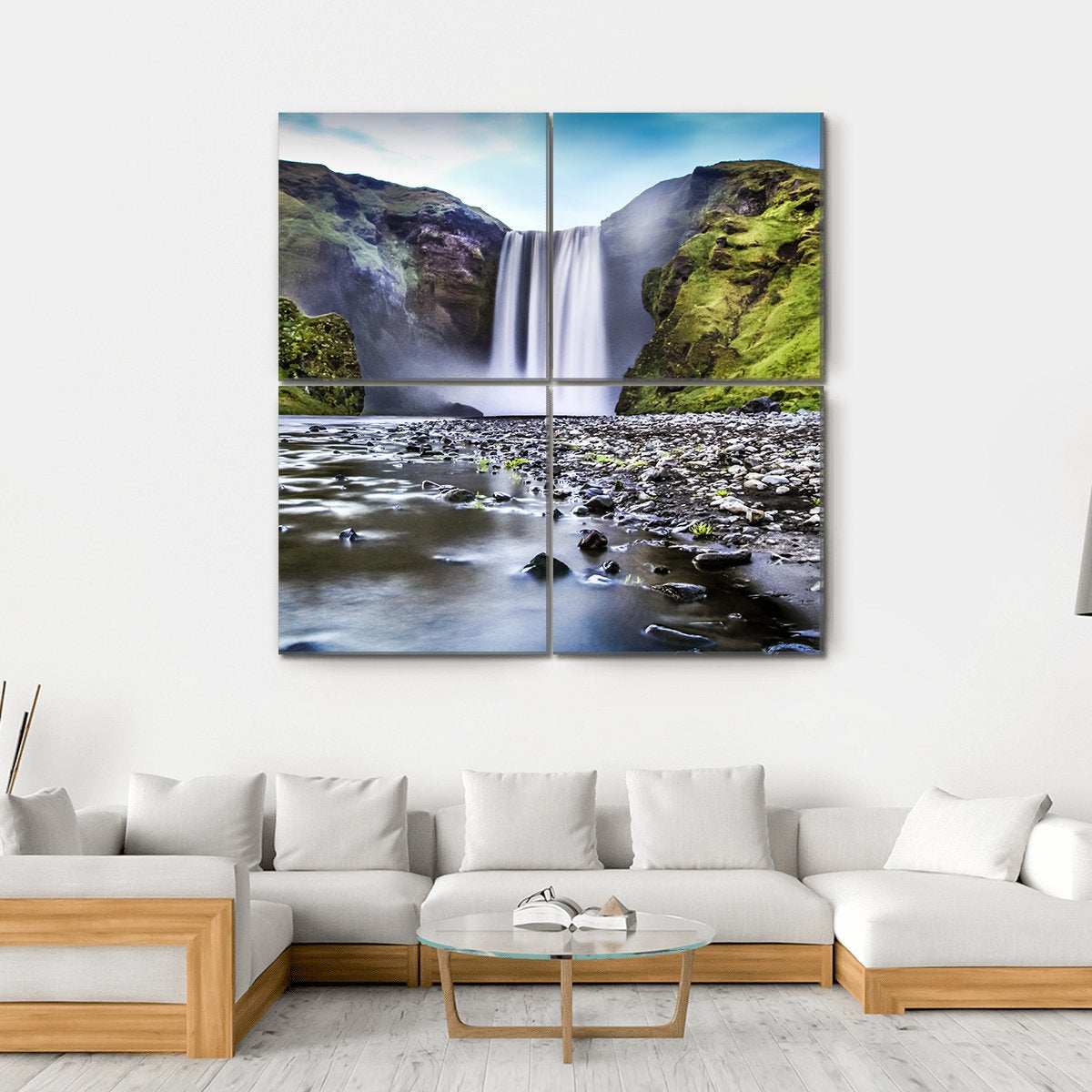 Skogafoss Waterfall In Iceland Canvas Wall Art-4 Square-Gallery Wrap-17" x 17"-Tiaracle