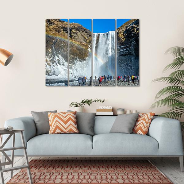 Skogafoss Waterfall In Winter Canvas Wall Art-4 Horizontal-Gallery Wrap-34" x 24"-Tiaracle