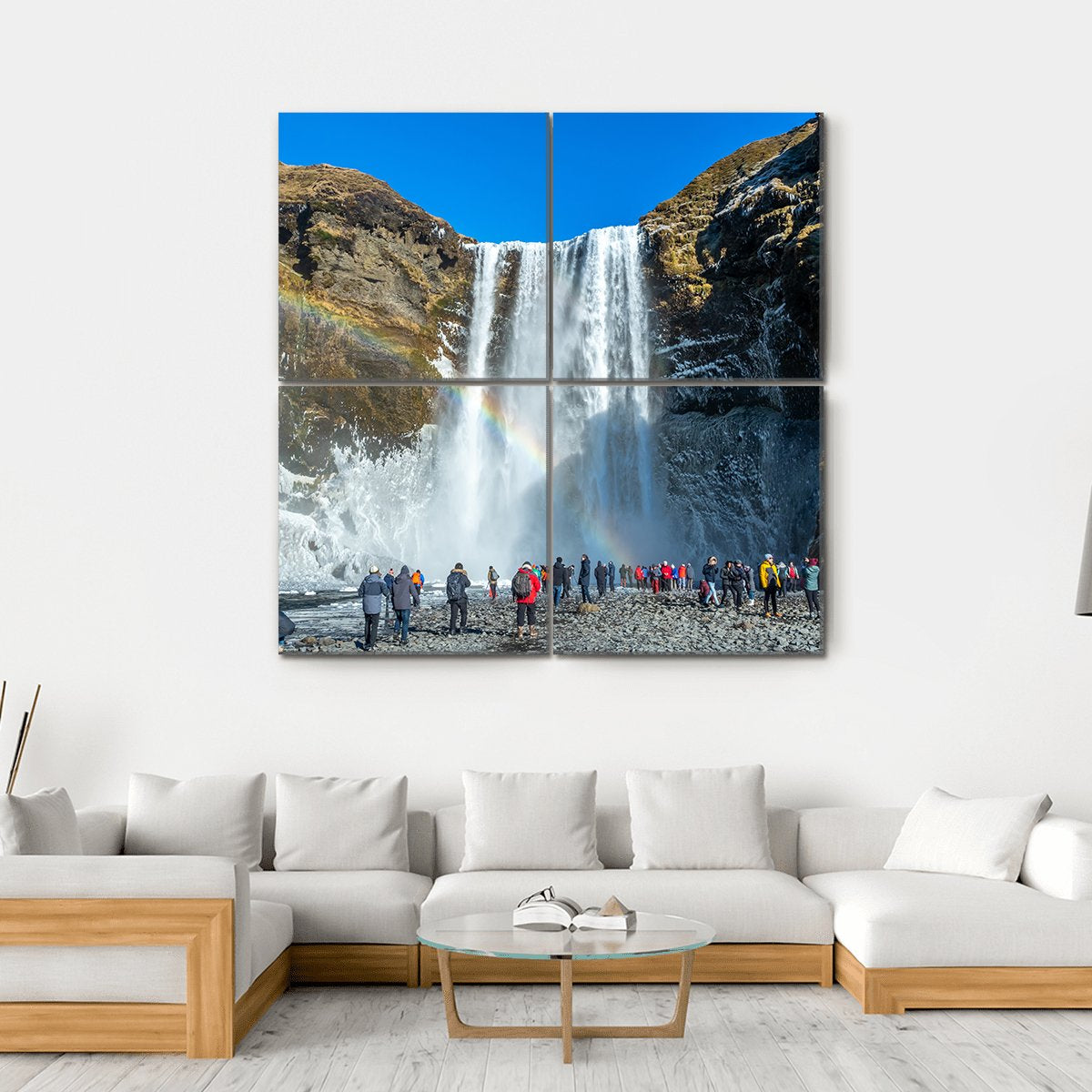 Skogafoss Waterfall In Winter Canvas Wall Art-4 Square-Gallery Wrap-17" x 17"-Tiaracle