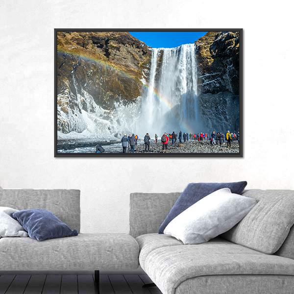 Skogafoss Waterfall In Winter Canvas Wall Art-3 Horizontal-Gallery Wrap-25" x 16"-Tiaracle