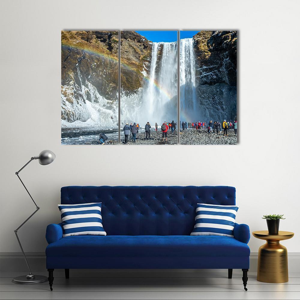 Skogafoss Waterfall In Winter Canvas Wall Art-3 Horizontal-Gallery Wrap-37" x 24"-Tiaracle