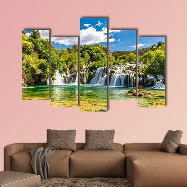 Skradinski Buk Waterfall In Krka National Park Canvas Wall Art-5 Pop-Gallery Wrap-47" x 32"-Tiaracle