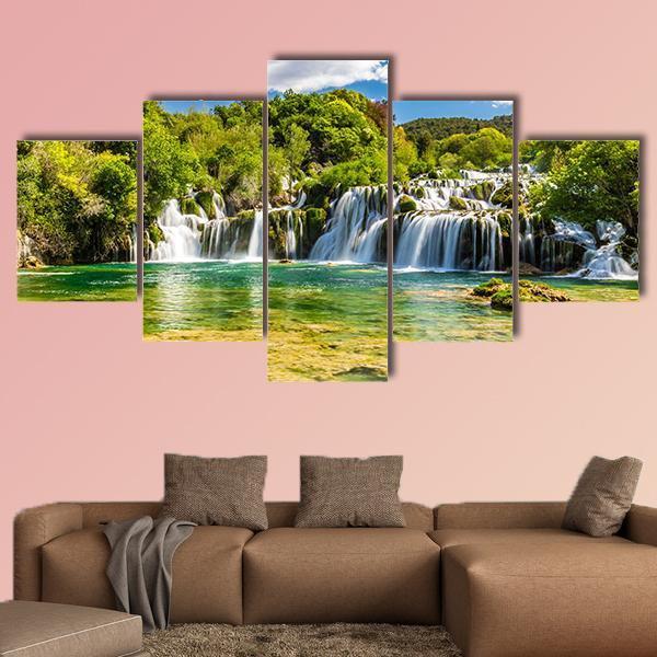 Skradinski Buk Waterfall In Krka National Park Canvas Wall Art-5 Star-Gallery Wrap-62" x 32"-Tiaracle