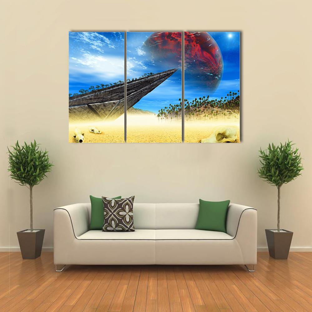 Skulls In Fantasy Landscape Canvas Wall Art-3 Horizontal-Gallery Wrap-37&quot; x 24&quot;-Tiaracle