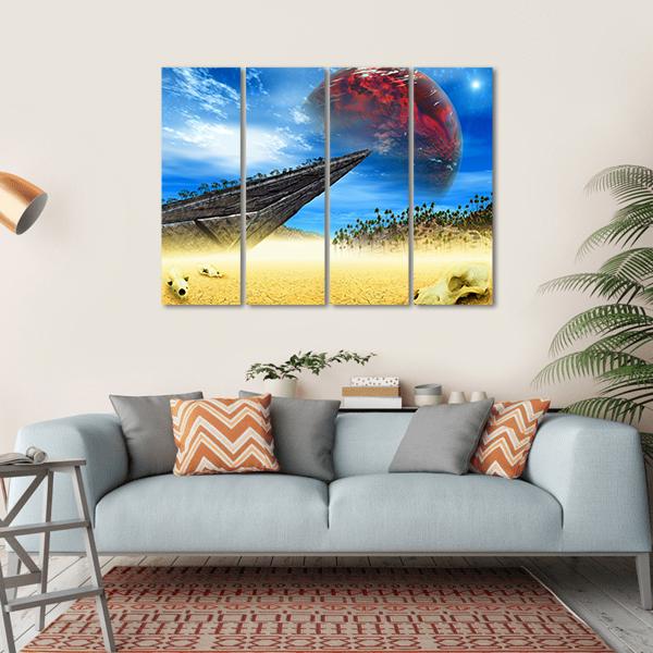 Skulls In Fantasy Landscape Canvas Wall Art-4 Horizontal-Gallery Wrap-34" x 24"-Tiaracle