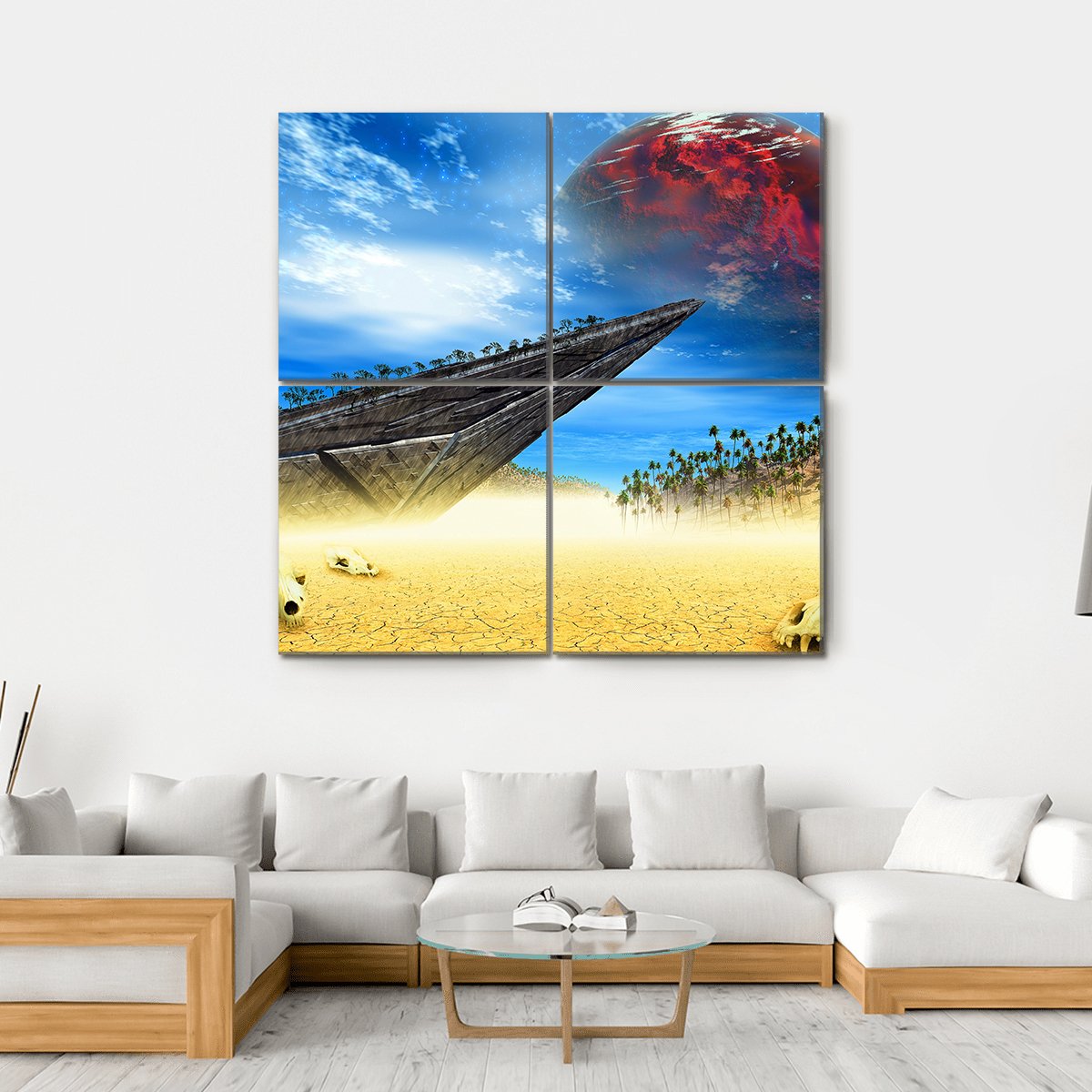 Skulls In Fantasy Landscape Canvas Wall Art-4 Square-Gallery Wrap-17" x 17"-Tiaracle