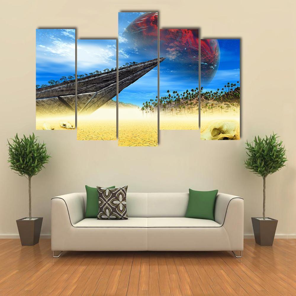 Skulls In Fantasy Landscape Canvas Wall Art-5 Pop-Gallery Wrap-47" x 32"-Tiaracle