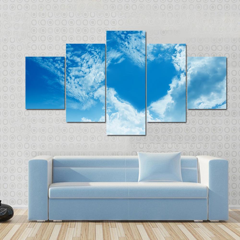 Sky Clouds Forming A Heart Shape Canvas Wall Art-5 Star-Gallery Wrap-62" x 32"-Tiaracle