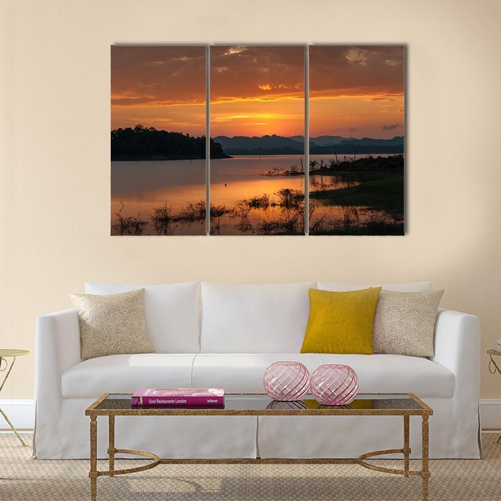 Sky With Cloud At Sunset Over Silhouette Mountains Canvas Wall Art-3 Horizontal-Gallery Wrap-37" x 24"-Tiaracle