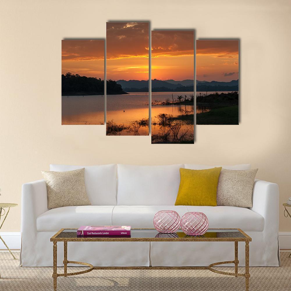Sky With Cloud At Sunset Over Silhouette Mountains Canvas Wall Art-4 Pop-Gallery Wrap-50" x 32"-Tiaracle