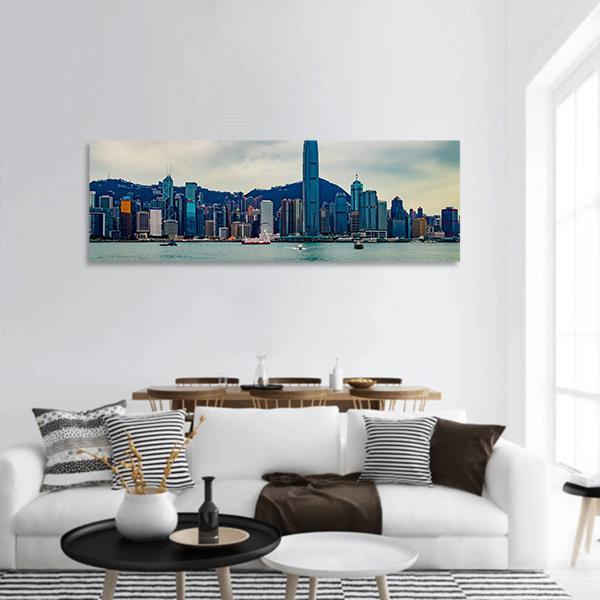 Skycrapers Of Hong Kong Panoramic Canvas Wall Art-1 Piece-36" x 12"-Tiaracle