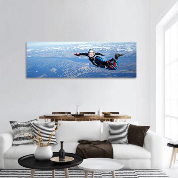 Skydiver Falls Through Air Panoramic Canvas Wall Art-3 Piece-25" x 08"-Tiaracle
