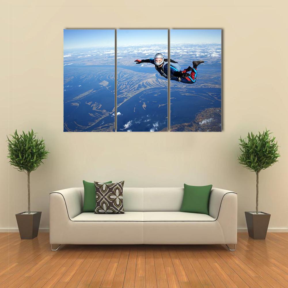 Skydiver Falls Through The Air Canvas Wall Art-3 Horizontal-Gallery Wrap-37" x 24"-Tiaracle