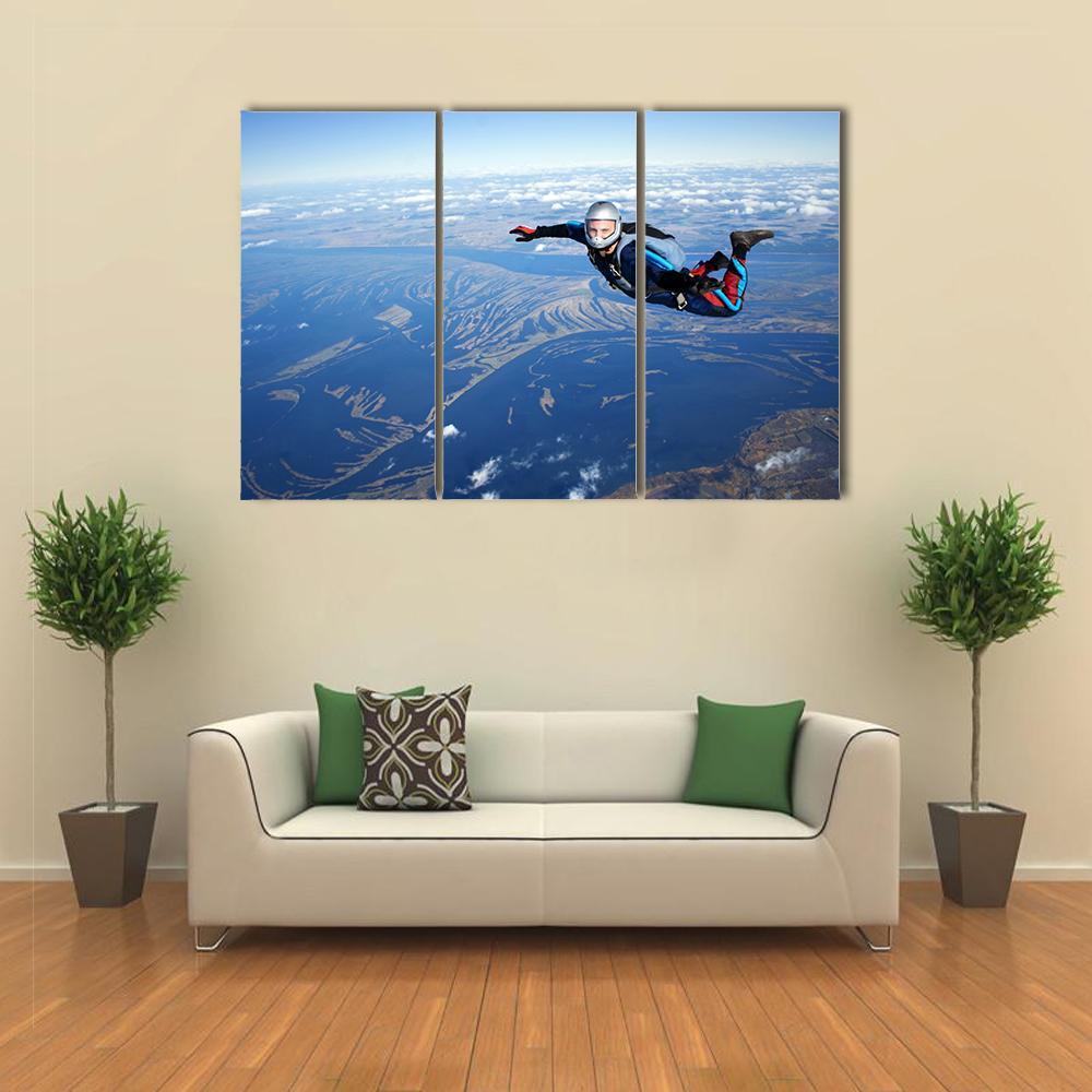 Skydiver Falls Through The Air Canvas Wall Art-5 Star-Gallery Wrap-62" x 32"-Tiaracle