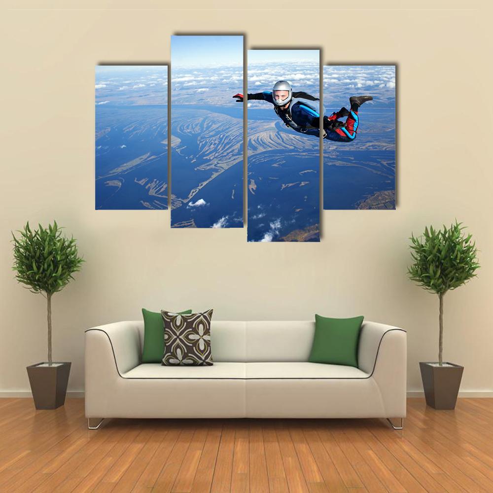 Skydiver Falls Through The Air Canvas Wall Art-4 Pop-Gallery Wrap-50" x 32"-Tiaracle