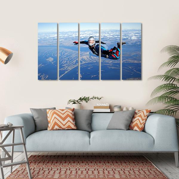 Skydiver Falls Through The Air Canvas Wall Art-5 Horizontal-Gallery Wrap-22&quot; x 12&quot;-Tiaracle
