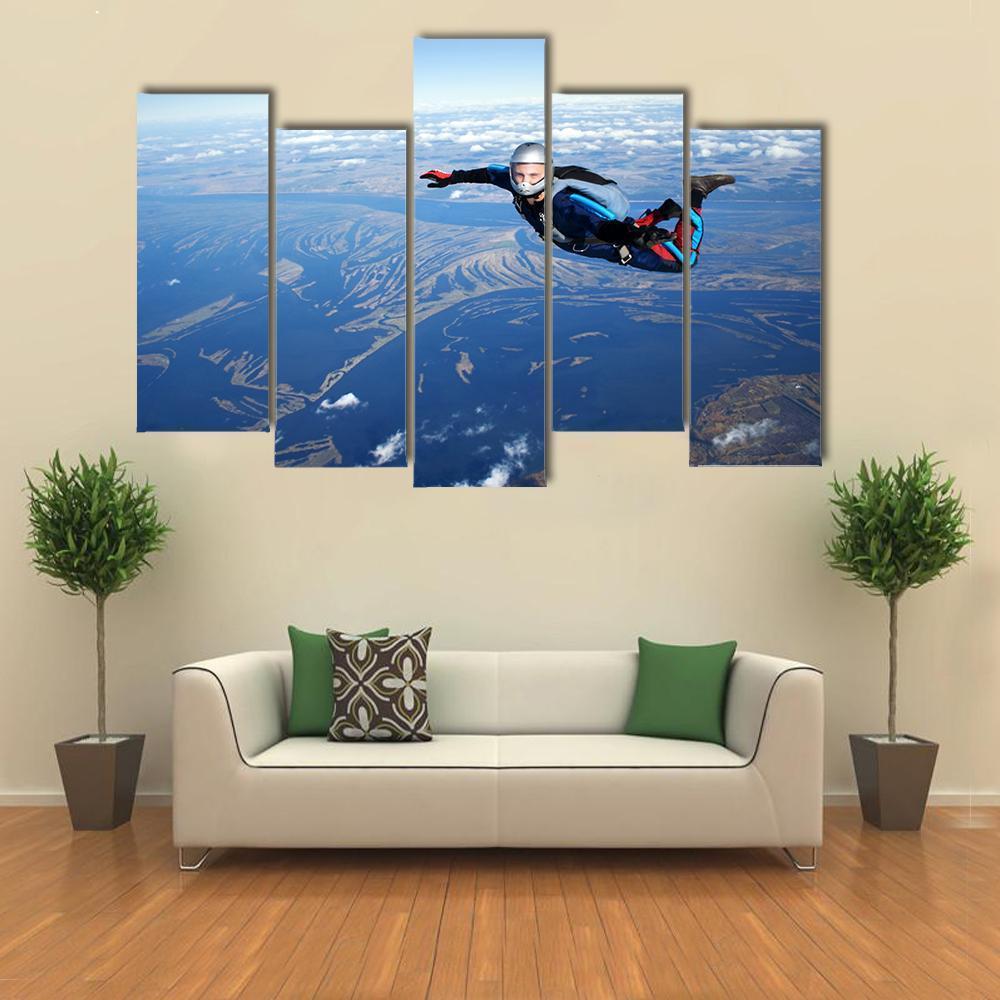Skydiver Falls Through The Air Canvas Wall Art-5 Pop-Gallery Wrap-47" x 32"-Tiaracle