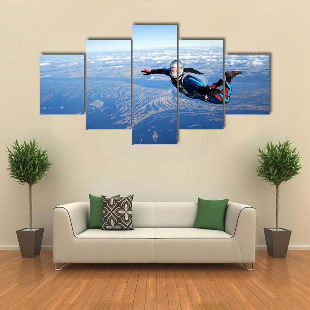 Skydiver Falls Through The Air Canvas Wall Art-5 Star-Gallery Wrap-62" x 32"-Tiaracle