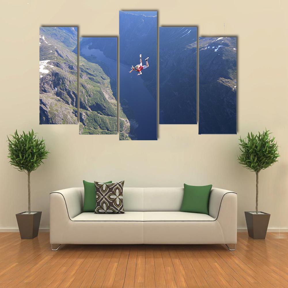 Skydiver In The Air Canvas Wall Art-5 Pop-Gallery Wrap-47" x 32"-Tiaracle