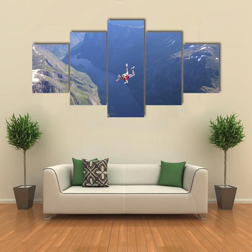 Skydiver In The Air Canvas Wall Art-5 Star-Gallery Wrap-62" x 32"-Tiaracle