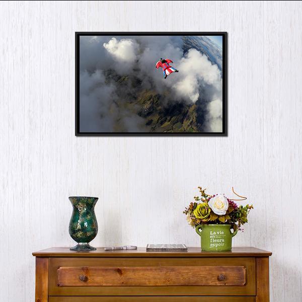 Skydiver In Wingsuit Canvas Wall Art-1 Piece-Floating Frame-24" x 16"-Tiaracle