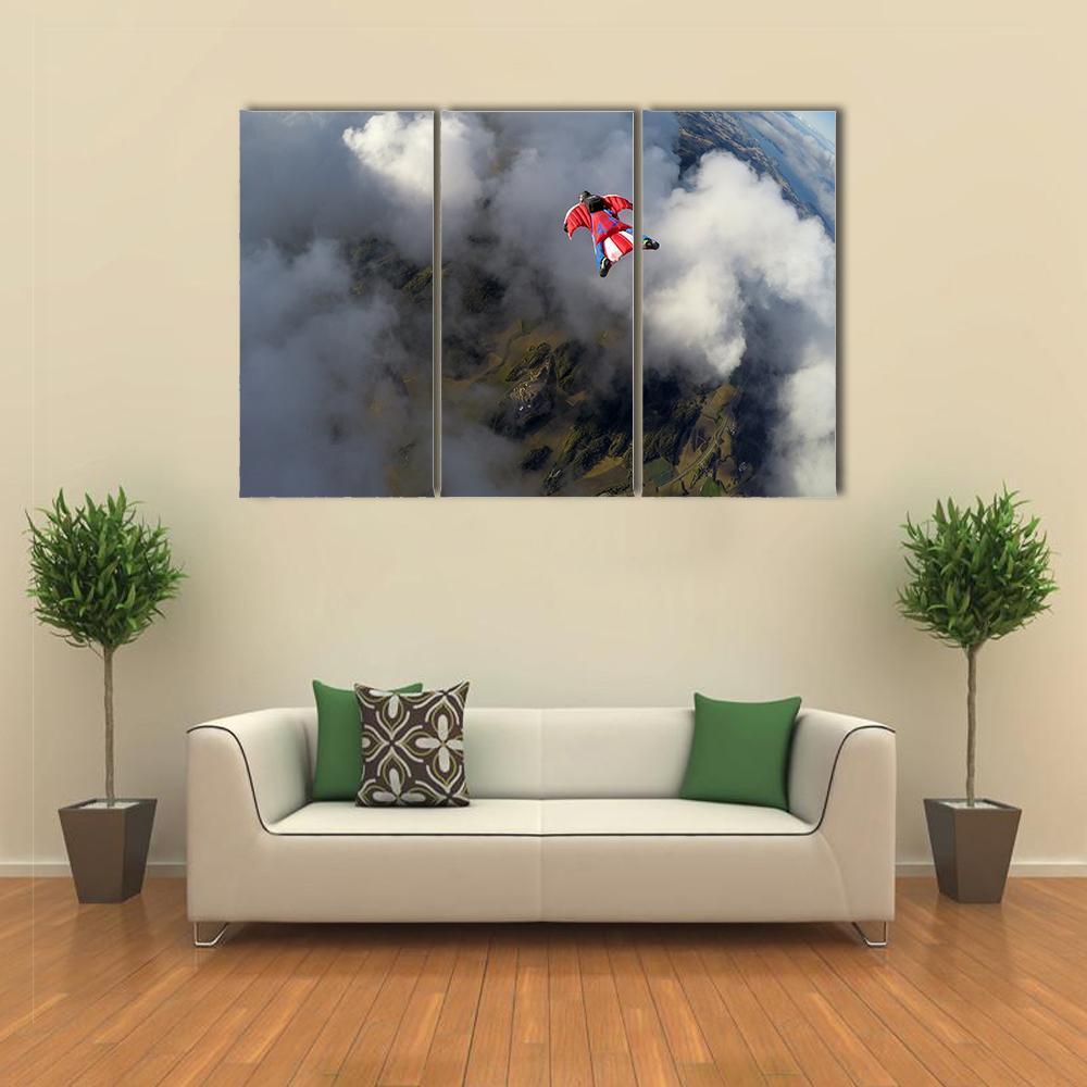 Skydiver In Wingsuit Canvas Wall Art-4 Pop-Gallery Wrap-50" x 32"-Tiaracle