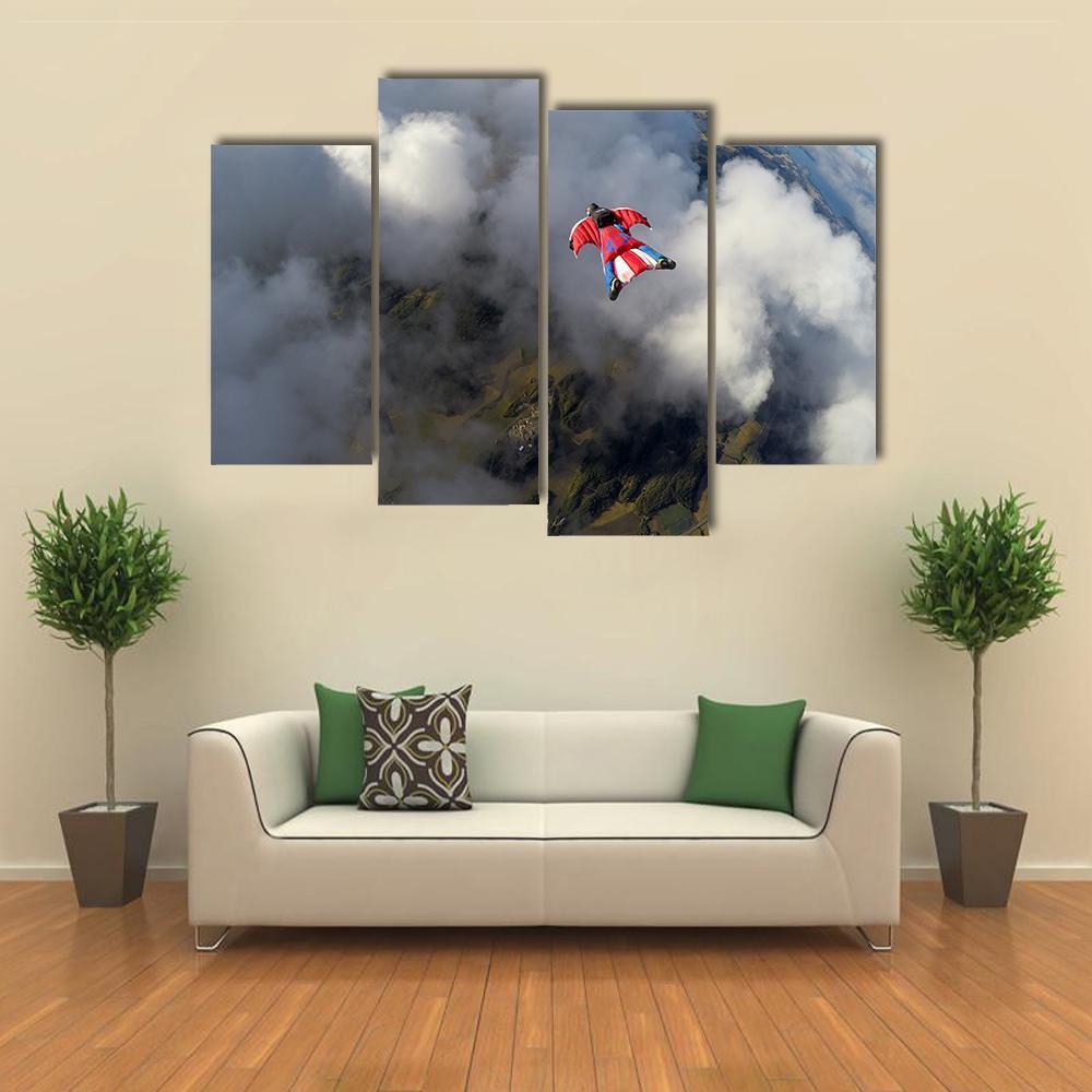 Skydiver In Wingsuit Canvas Wall Art-4 Pop-Gallery Wrap-50&quot; x 32&quot;-Tiaracle