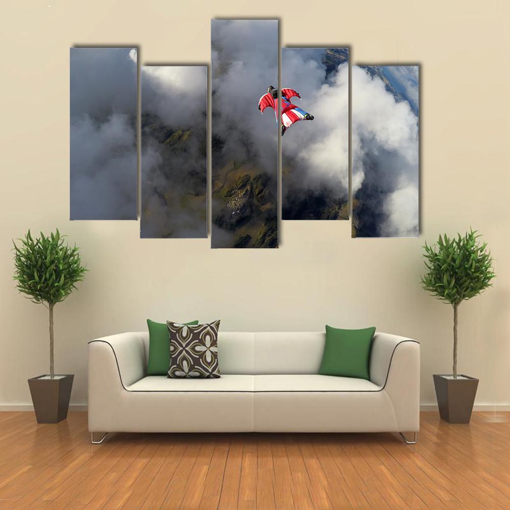 Skydiver In Wingsuit Canvas Wall Art-5 Pop-Gallery Wrap-47" x 32"-Tiaracle