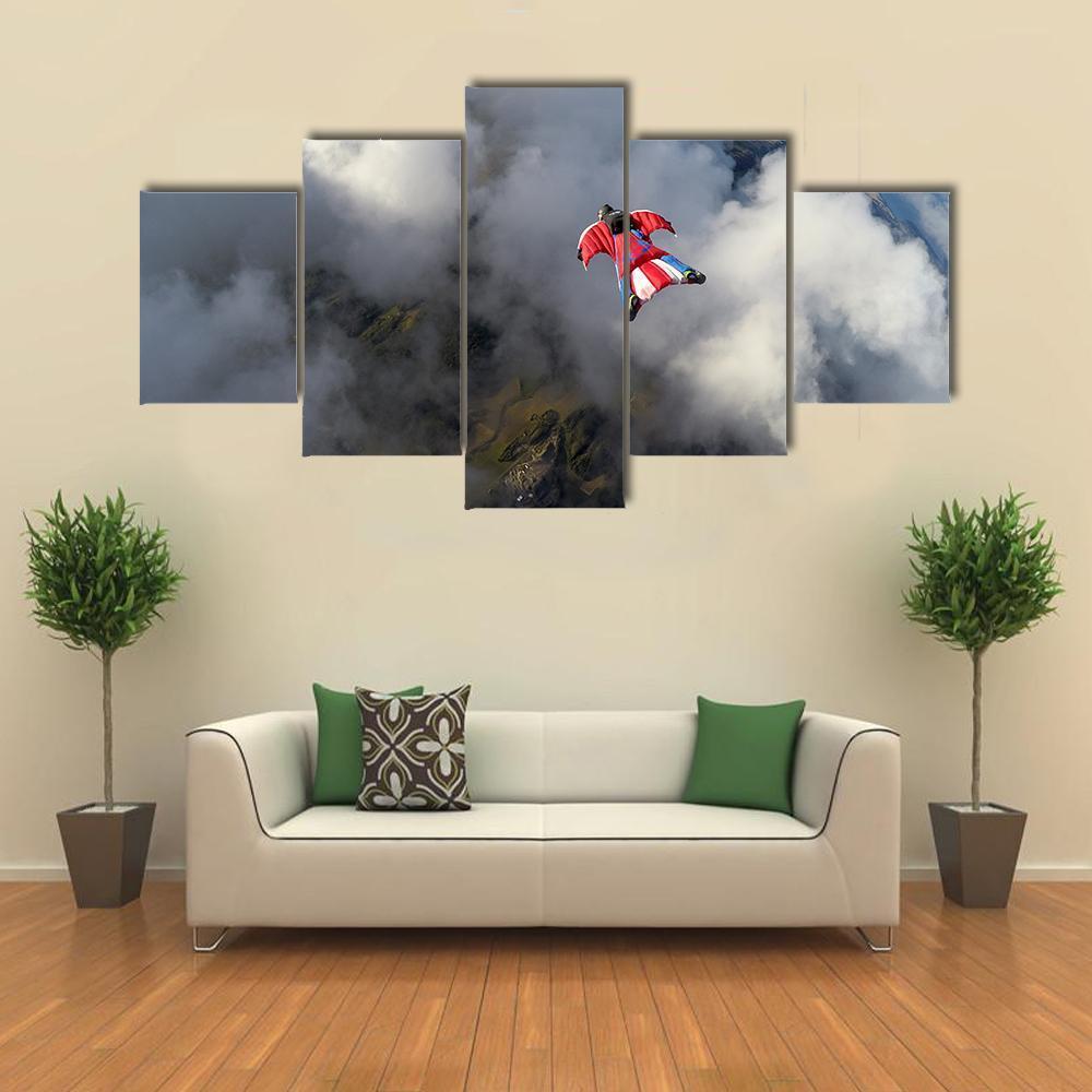 Skydiver In Wingsuit Canvas Wall Art-5 Star-Gallery Wrap-62&quot; x 32&quot;-Tiaracle