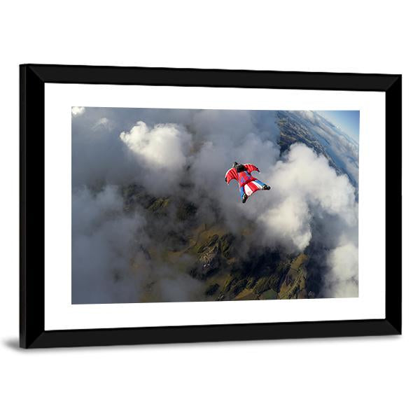 Skydiver In Wingsuit Panoramic Canvas Wall Art-1 Piece-36" x 12"-Tiaracle