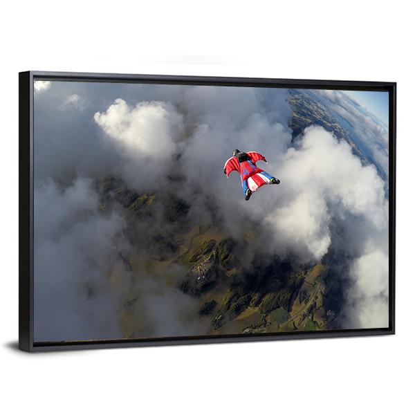 Skydiver In Wingsuit Panoramic Canvas Wall Art-1 Piece-36" x 12"-Tiaracle
