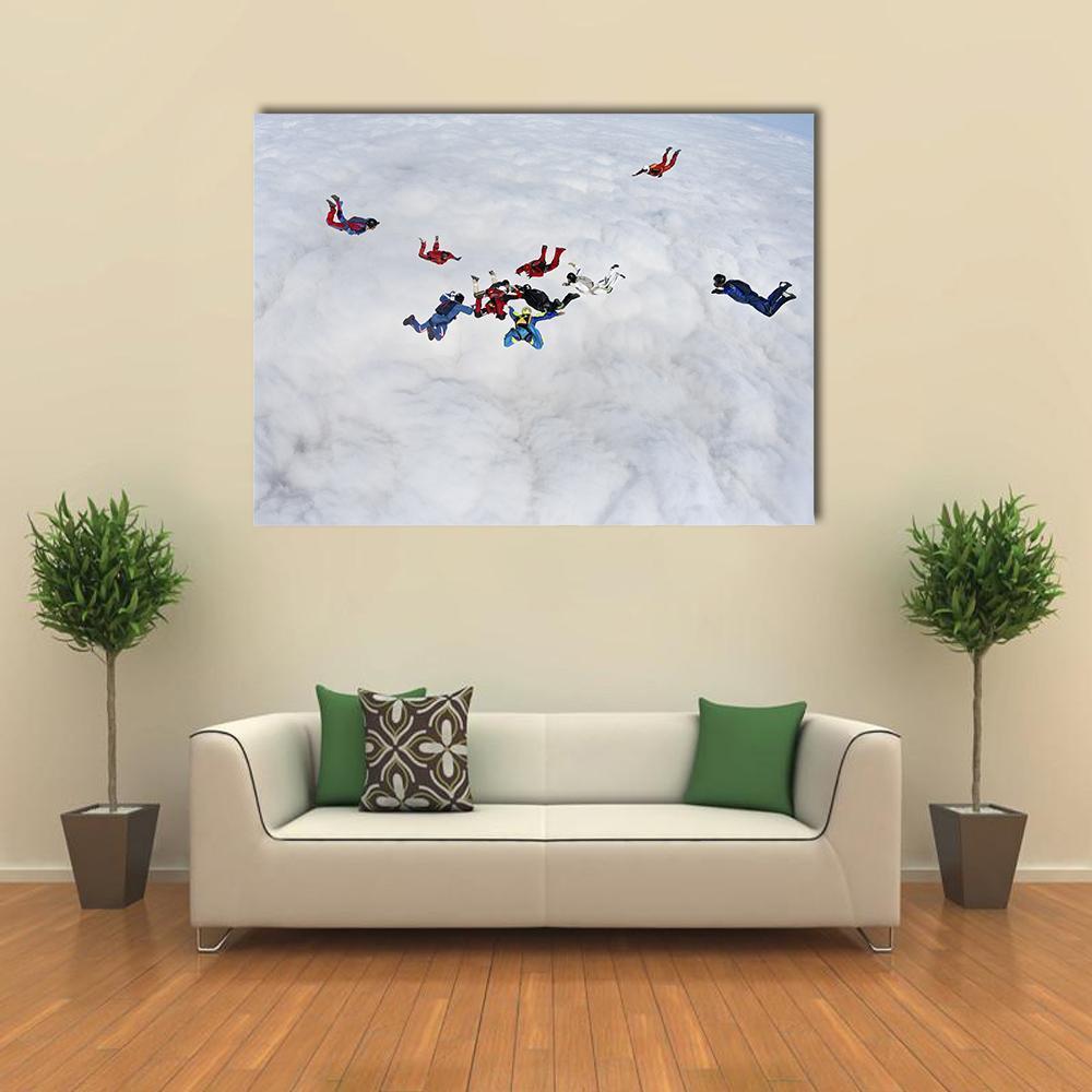 Skydivers Above The Clouds Canvas Wall Art-1 Piece-Gallery Wrap-48" x 32"-Tiaracle