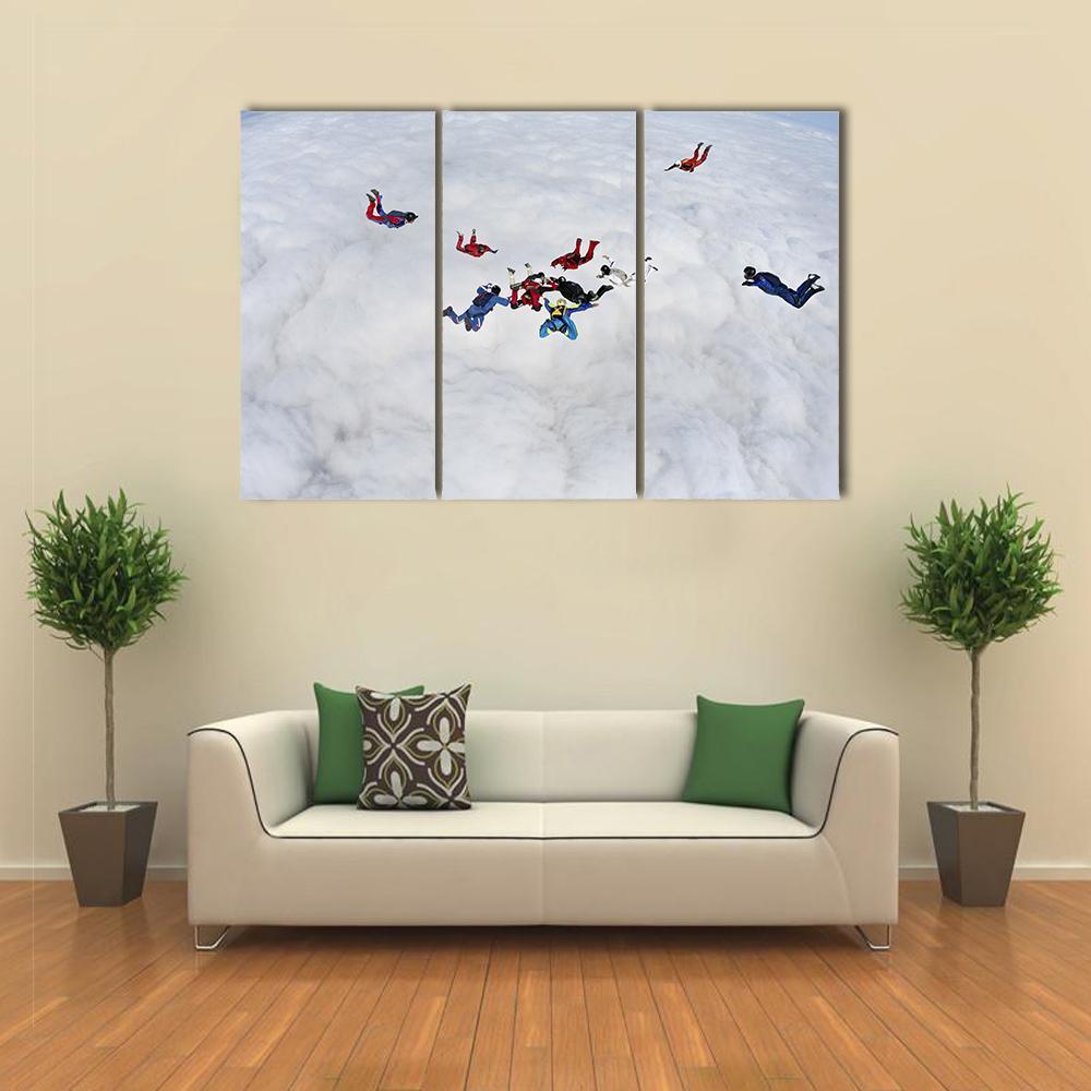 Skydivers Above The Clouds Canvas Wall Art-3 Horizontal-Gallery Wrap-37" x 24"-Tiaracle