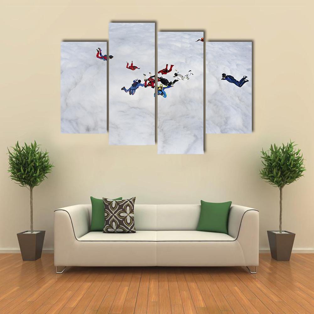 Skydivers Above The Clouds Canvas Wall Art-4 Pop-Gallery Wrap-50" x 32"-Tiaracle