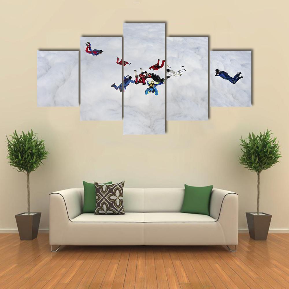 Skydivers Above The Clouds Canvas Wall Art-5 Star-Gallery Wrap-62" x 32"-Tiaracle